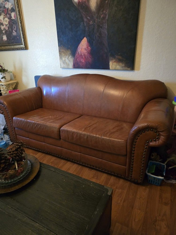 Real Leather Couches And Vintage Chair