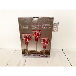 New In Box Hand painted Glass Tall Candle Holders