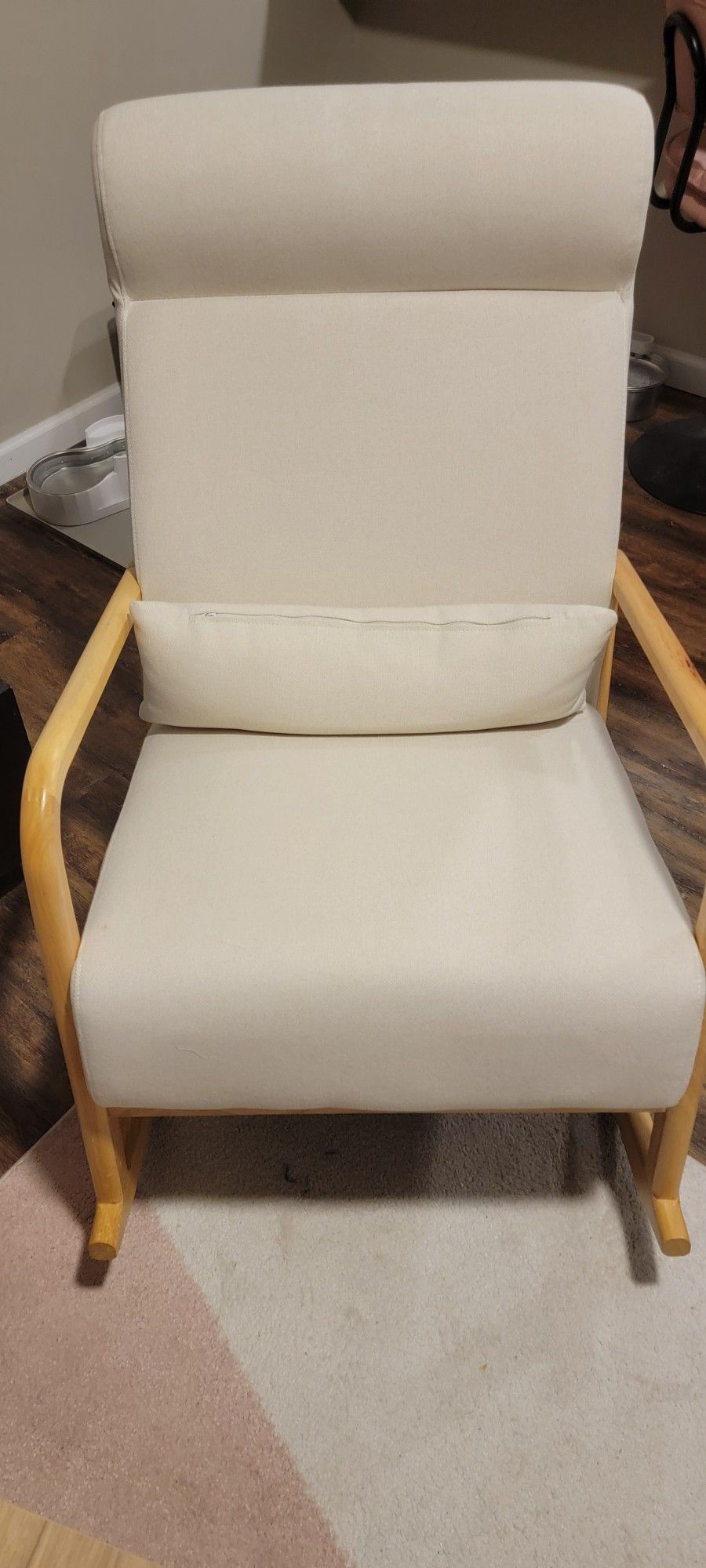 Cream Rocking Chair and Lumbar Pillow
