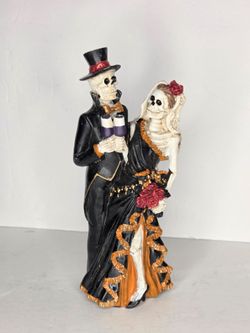 Halloween Skeleton Couple Gothic Decor Figurines Day Of The Dead Wedding Dress