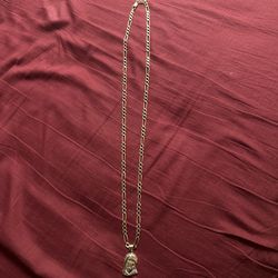 14k Gold Chain Figaro Links With Jesus Pendant 