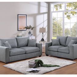 Grey Sofá Loveseat Set Brand New In Box Firm Price $480 Pillows Included Corduroy 