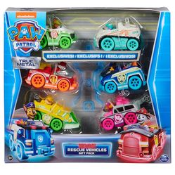 Paw Patrol, True Metal Neon Rescue Vehicle Gift Pack of 6 Collectible Die-Cast Toy Cars