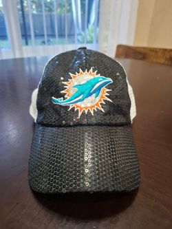 Miami Dolphins 🐬✨️Black Sequin Trucker Hat Bling Fan Gear Cap