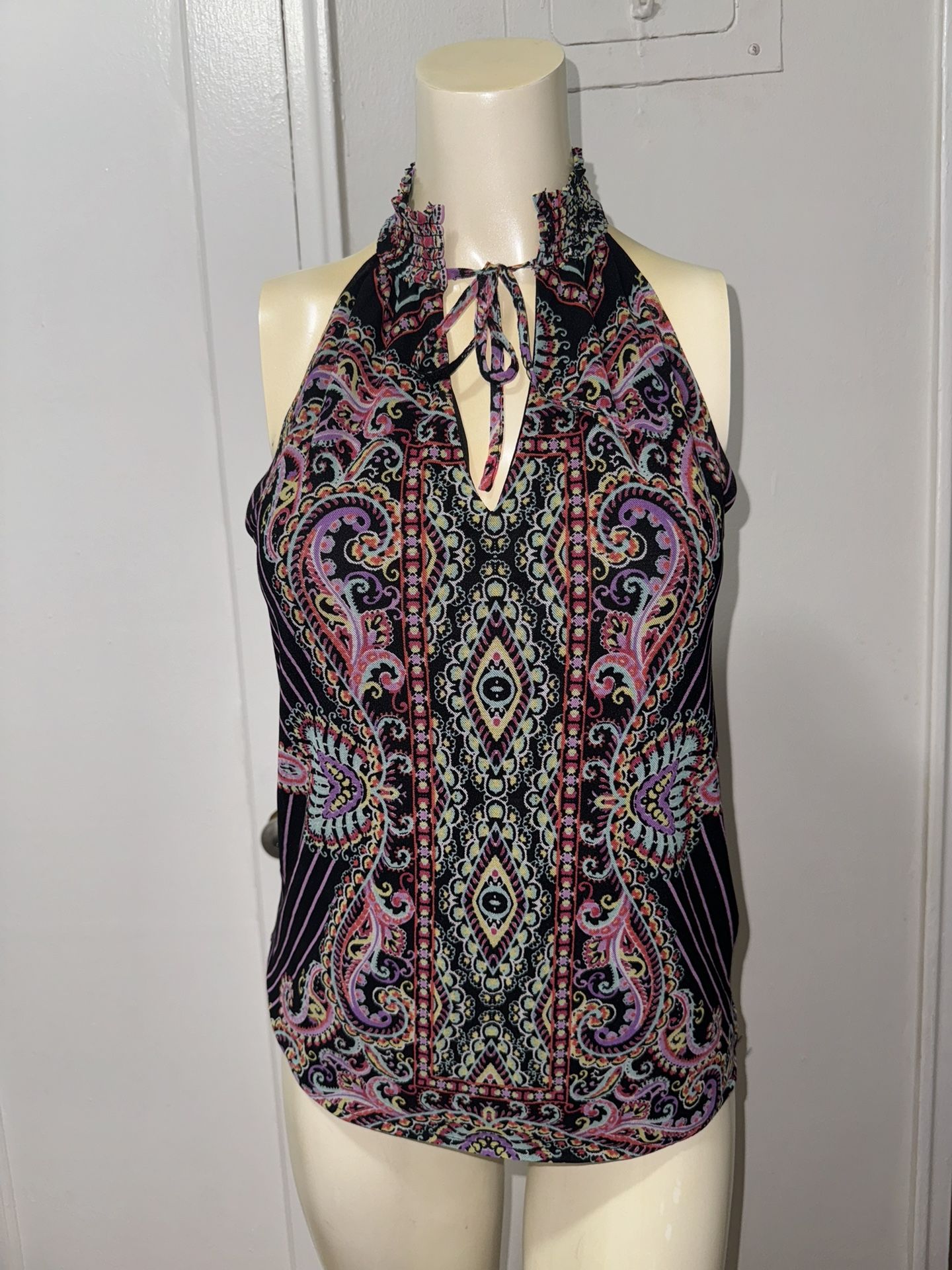 New York & Company Size XS 7th Avenue Halter Top Multicolored Tie Neck