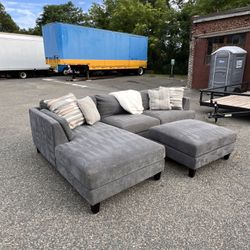 Grey Fabric Sectional Couch Left Chaise (Delivery Available)