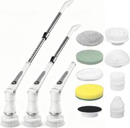 new Cordless Electric Spin Scrubber, 4 Angles with 8 Replaceable Brush Heads, Adjustable Handle 3 Speeds with LED Display-90Mins Runtime, IPX7 Waterpr
