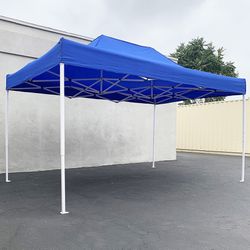 (NEW) $145 Heavy-Duty 10x15 ft Popup Canopy Tent Instant Shade with Carry Bag, White/Blue 