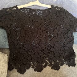 womens Black lace cotton crop top
