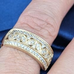 💛✨14K Yellow Gold Diamond CZ Cocktail Ring Band 👌