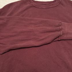 red burgundy waffle knit cropped long sleeve tee stitched