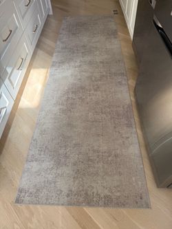 Washable Neutral Tone Abstract Runner Rug