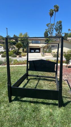 Black Wood Four-Poster Canopy Bed Frame