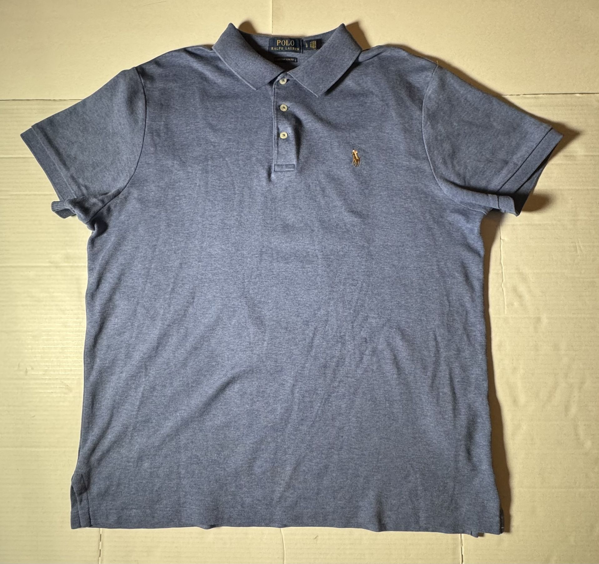 Pre Owned Excellent  Ralph Lauren  Polo  Short Sleeve Shirt  Embroidered  Multicolor Pony Light Blue  Custom Slim Fit Men Size Large