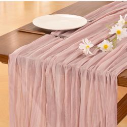 comi 10pcs Pink Cheesecloth Table Runner Boho Rustic Gauze Dusty Pink Summer 120 inch 10FT Cheese Cloth Run