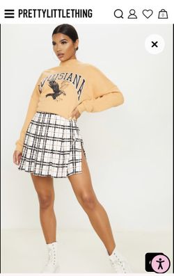 Prettylittlething Black Check Tennis Side Split Skirt