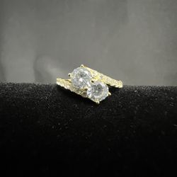 You and Me Two Stone Gold Plated Ring .925 Sterling Silver