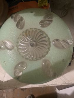 Art Deco frosted swirl glass three-chain hanging light shade.
