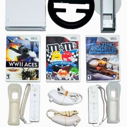 Nintendo Wii Bundle Console 3 Games 2 Controllers Nunchucks Thrustmaster Racing Wheel Cars Planes