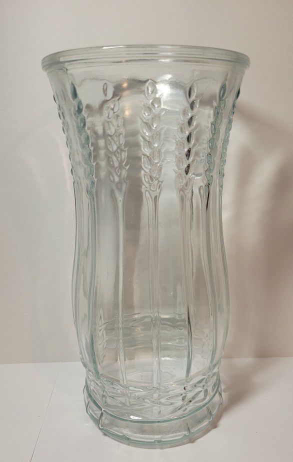 Vintage 1960's Large Clear Glass Vase
with Wheat Stalk Pattern
