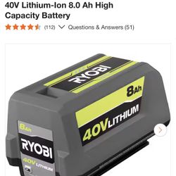RYOBI 40V Lithium-Ion 8.0 Ah High Capacity Battery