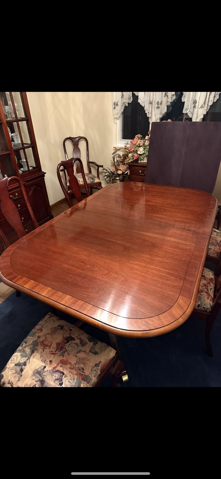 Dining Room Set Complete With Table, Chairs, China Cabinet, And Cabinet.