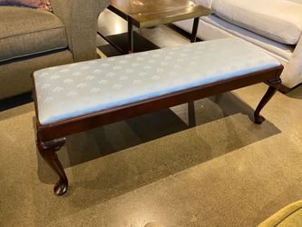 CENTURY CHAIR COMPANY Pale Blue Chippendale Style Mahogany Bench