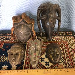 5 African Carved Wood Masks 