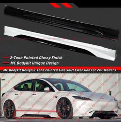 24-26 Tesla Model 3 Highland MC Design Pearl White Side Skirt Extensions