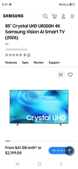Samsung - 85” Class U8000H Series Crystal UHD 4K Smart TV  (2026)