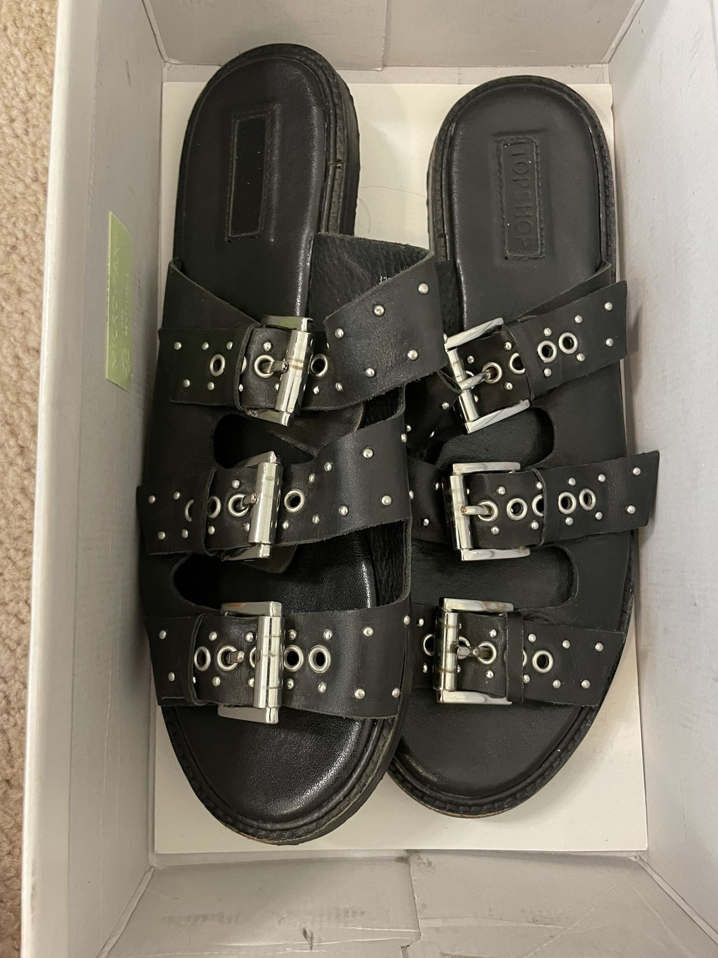 Top Shop Black Sandals with Silver Hardware