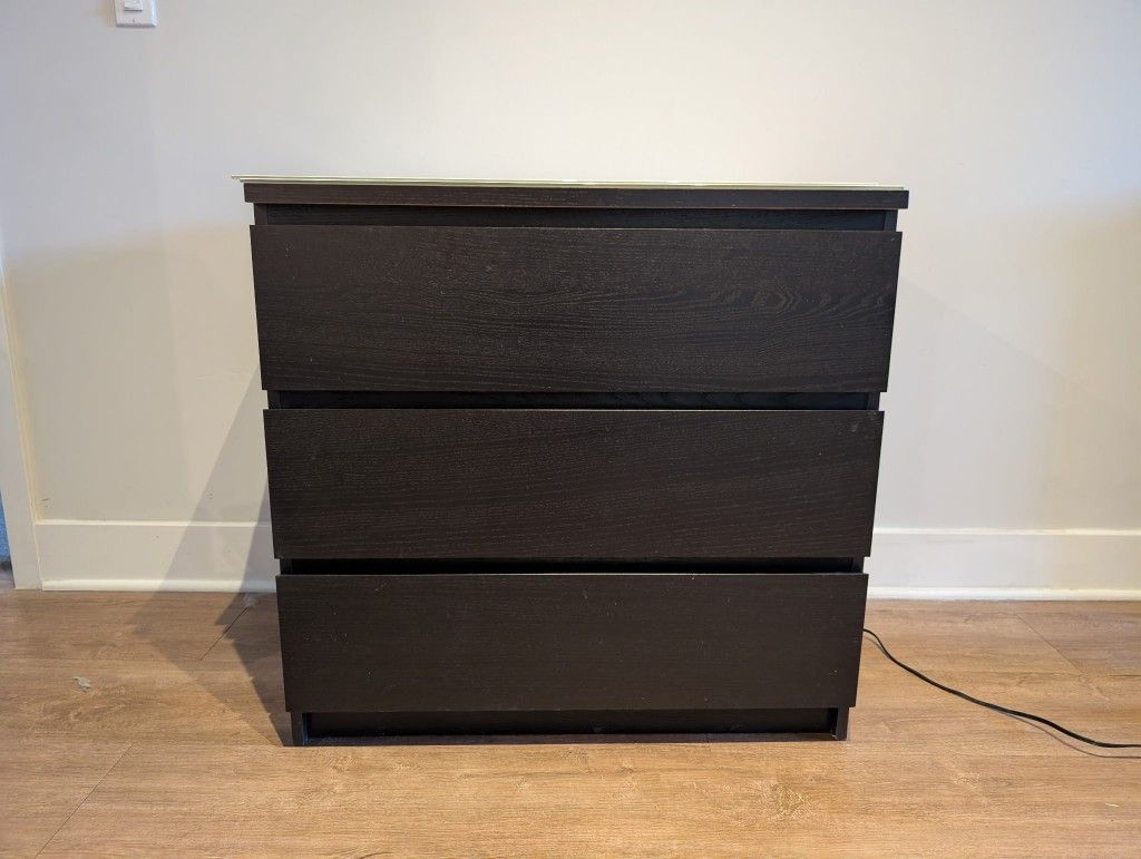 3-Drawer Dresser – Black with White Glass Top $50 (OBO)