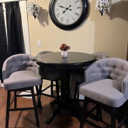 Bar Height, Wood Table With 4 Swivel Chairs