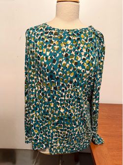Women’s Top Tunic Chico’s Sz 3 XL Long Sleeve Round Neck Green-multi Rayon Blend