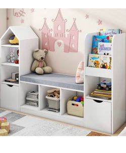Toy shelf with bench