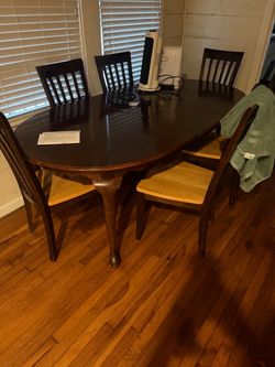 Dark Wood Oval Dining Table with 6 Chairs
