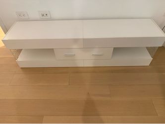 Bestier TV Stand for 55/60/65 Inch TV, High Gloss Modern TV Stand with Stone-Patterned Side Panels