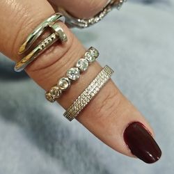 MOISSANITE STERLING SILVER RINGS, SIZE 9. LIGHTLY USED