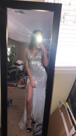 Silver sequin prom dress