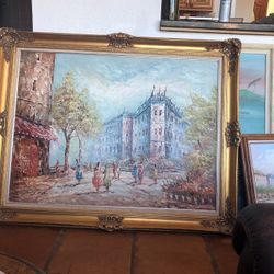 Large Oil Painting Of Paris 