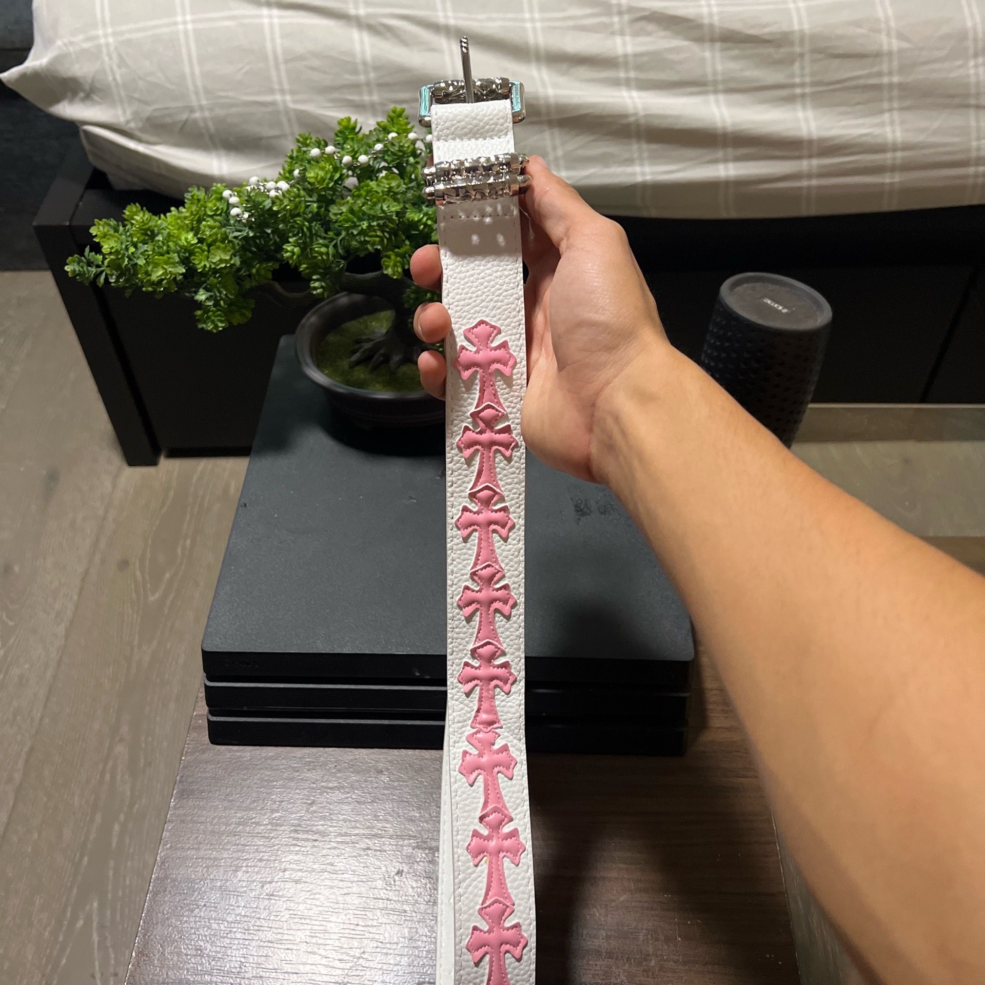 Pink cross patched belt
