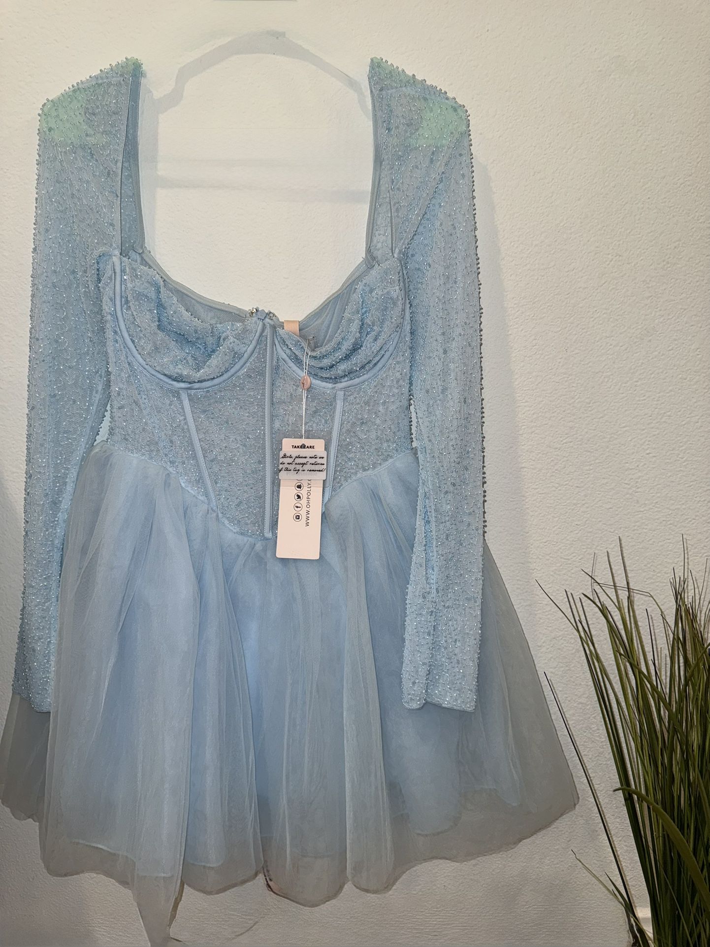 Embellished Long Sleeve Tulle Skirt Mini Dress in Blue - hulwithkids.com Embellished Long Sleeve Tulle Skirt Mini Dress in Blue - hulwithkids.com