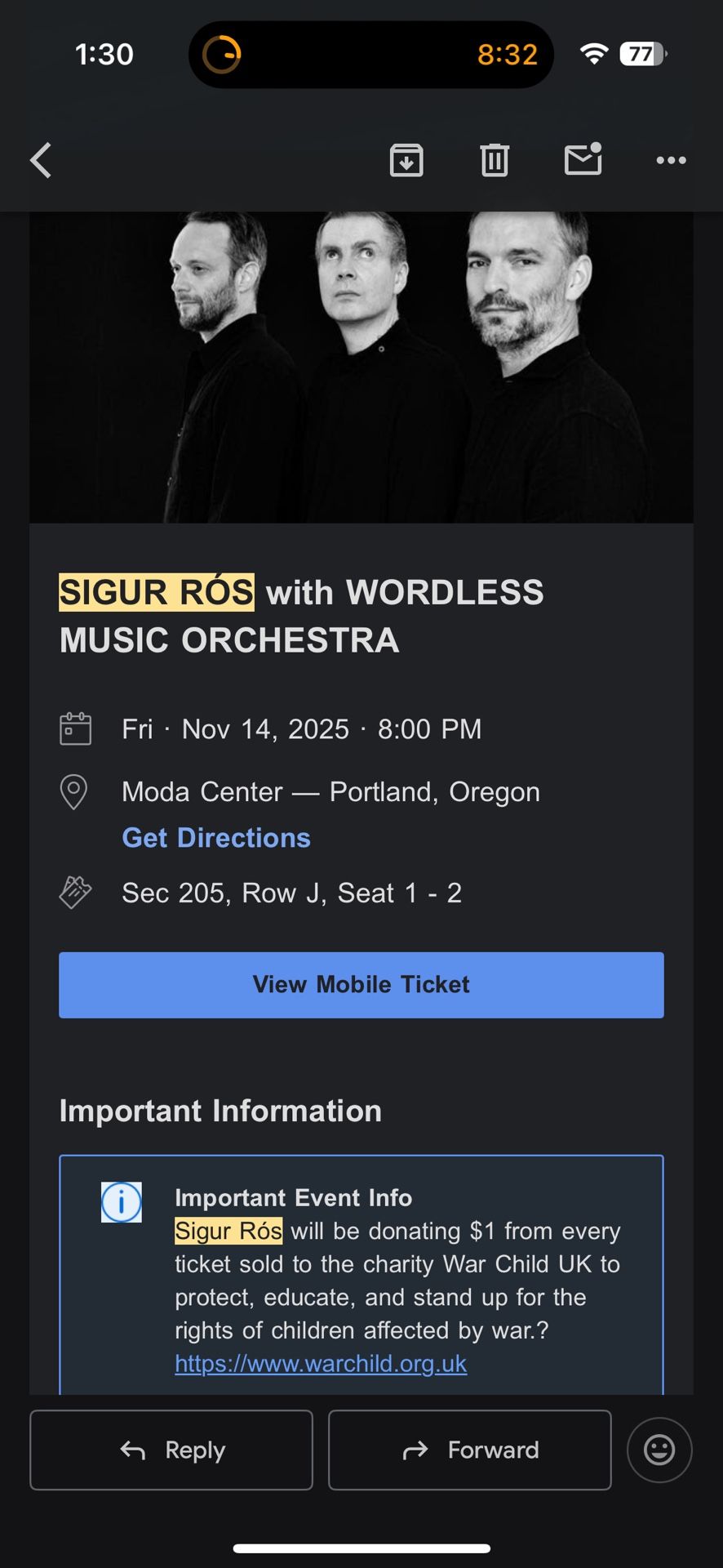 Two Tickets To Sigur Ros At The Moda Center