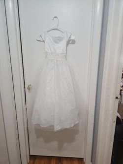 White Girls Formal Dress with Beaded Waist