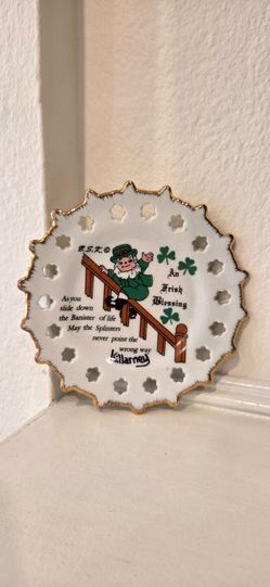 Vintage Irish Blessing Decorative Plate - White & Gold