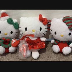 BRAND NEW WITH TAGS SANRIO COLLECTIBLE HELLO KITTY CHRISTMAS PEPPERMINT DRESS WITH CANDY CANE & TY BEANIE BABY PLUSHIES (PLEASE READ DESCRIPTION!) 