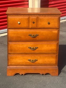Wood Chest of Drawers with Brass Hardware