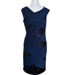 Adrianna Papell Navy Sequin Evening Dress – Size 12 