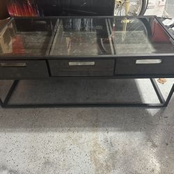 Big Glass Top Coffee Table With Storage Drawers 