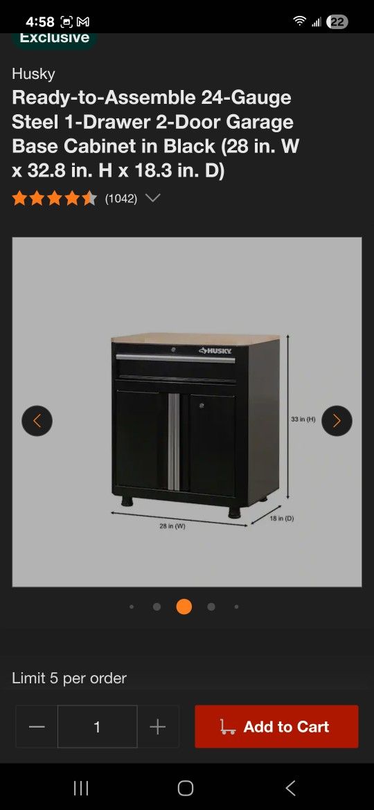 Husky 1 Drawer 2 Door Gararge Cabinet